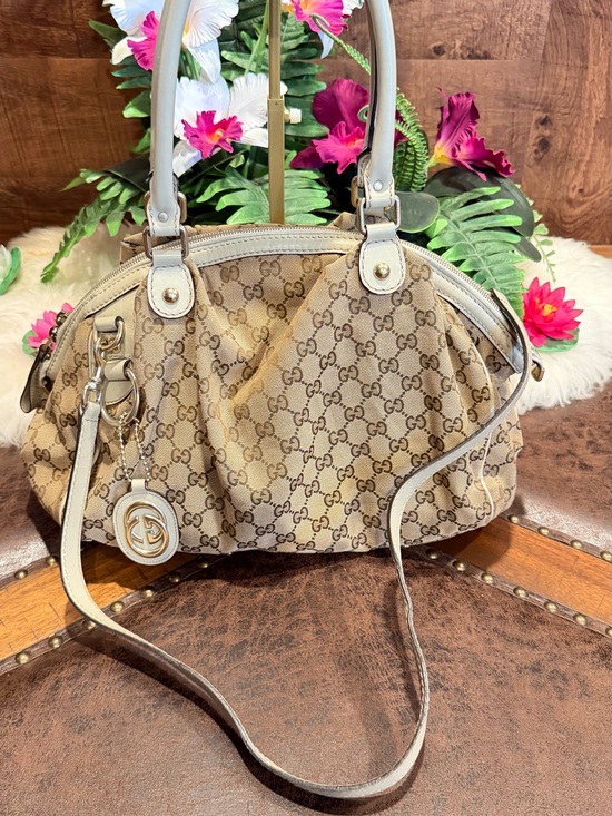 Gucci Handbags - Gucci Beige GG Canvas Dome Satchel with Ivory Trim